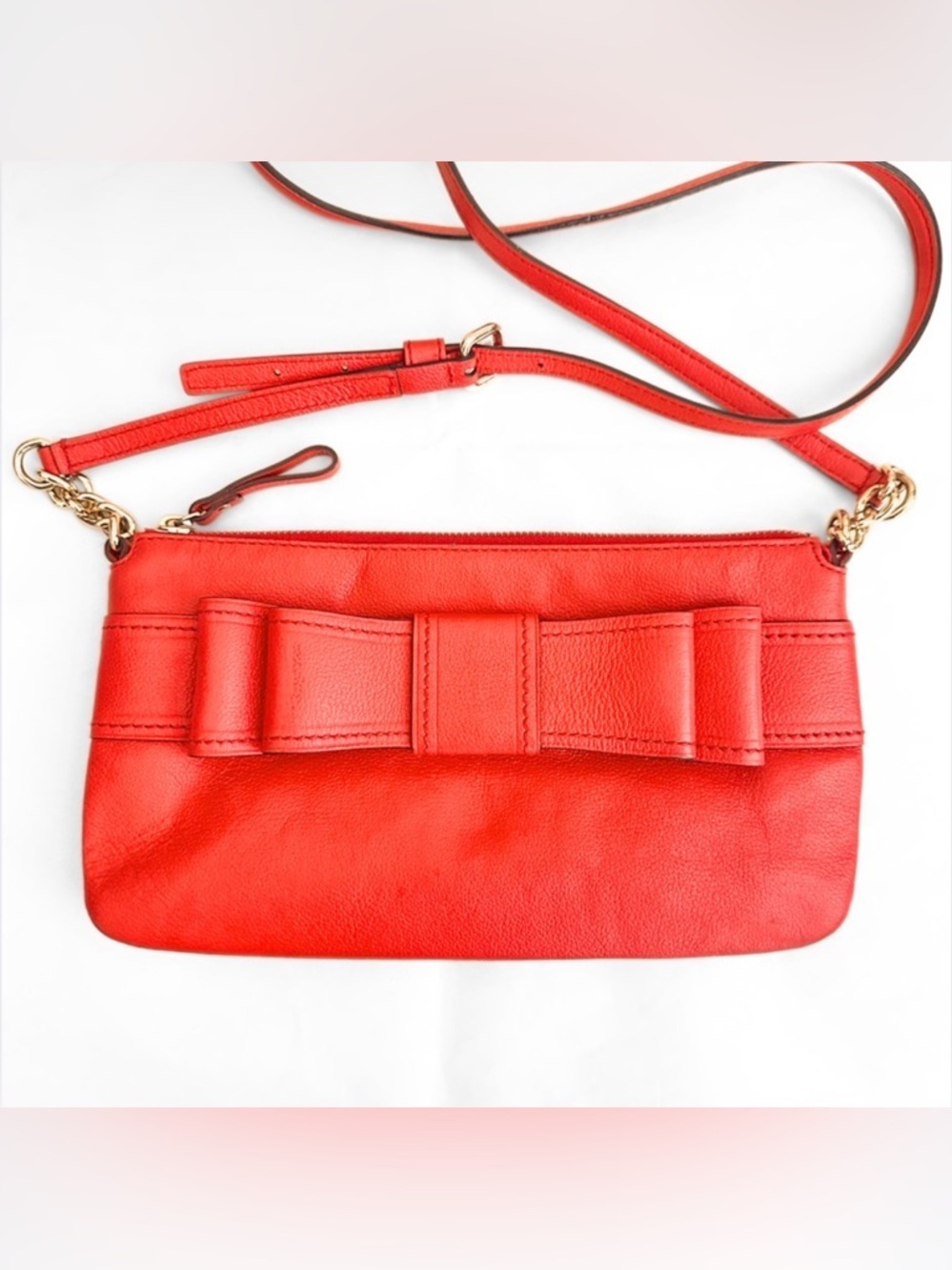 Kate Spade Red Leather Bow Cross Body Bag Medium Gold Hardware Classic Purse